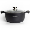 Cratita adanca Royalty Line RL-BS30ML, 30 cm, 7 L, Strat antiaderent din marmura, Capac din sticla, Fara PFOA, Pentru inductie, Negru