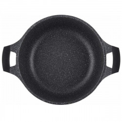 Cratita adanca Royalty Line RL-BS30ML, 30 cm, 7 L, Strat antiaderent din marmura, Capac din sticla, Fara PFOA, Pentru inductie, Negru
