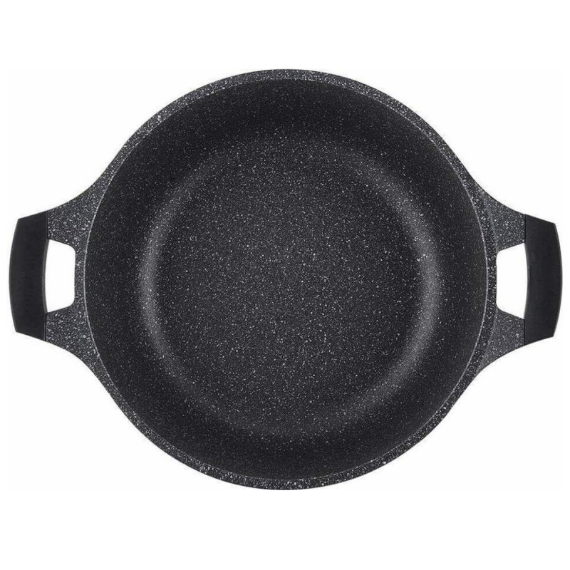 Cratita adanca Royalty Line RL-BS30ML, 30 cm, 7 L, Strat antiaderent din marmura, Capac din sticla, Fara PFOA, Pentru inductie, Negru