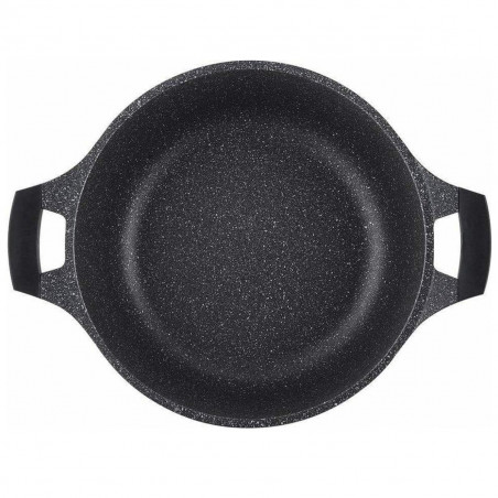 Cratita adanca Royalty Line RL-BS30ML, 30 cm, 7 L, Strat antiaderent din marmura, Capac din sticla, Fara PFOA, Pentru inductie, Negru