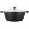 Cratita adanca Royalty Line RL-BS30ML, 30 cm, 7 L, Strat antiaderent din marmura, Capac din sticla, Fara PFOA, Pentru inductie, Negru