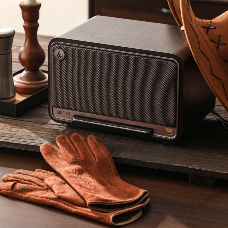 Difuzor Edifier D32 BL-WALNUT, 60 W, 11 ore, audio de înaltă rezoluție/wireless, Bluetooth 5.3, Wi-Fi, Apple Airplay2, DRC, DSP, corp din lemn, nuc negru/maro