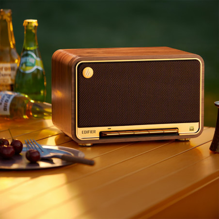 Boxa Edifier D32 BR, 60 W, Baterie pana la11 h, Audio de inalta rezolutie/wireless, Bluetooth 5.3, Wi-Fi, Apple Airplay2, DRC, DSP, Carcasa din lemn, Maro