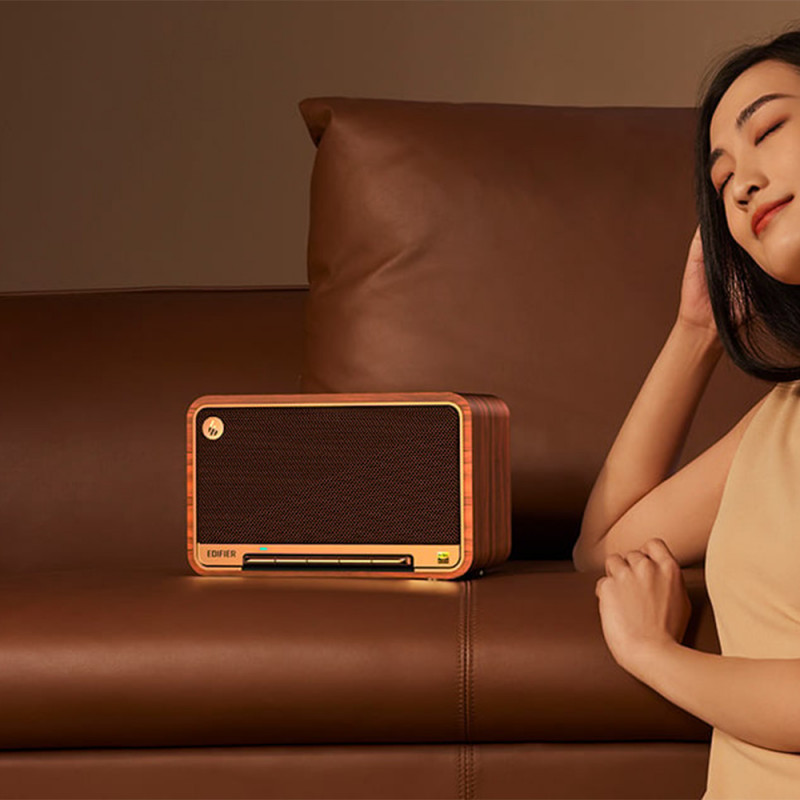 Boxa Edifier D32 BR, 60 W, Baterie pana la11 h, Audio de inalta rezolutie/wireless, Bluetooth 5.3, Wi-Fi, Apple Airplay2, DRC, DSP, Carcasa din lemn, Maro