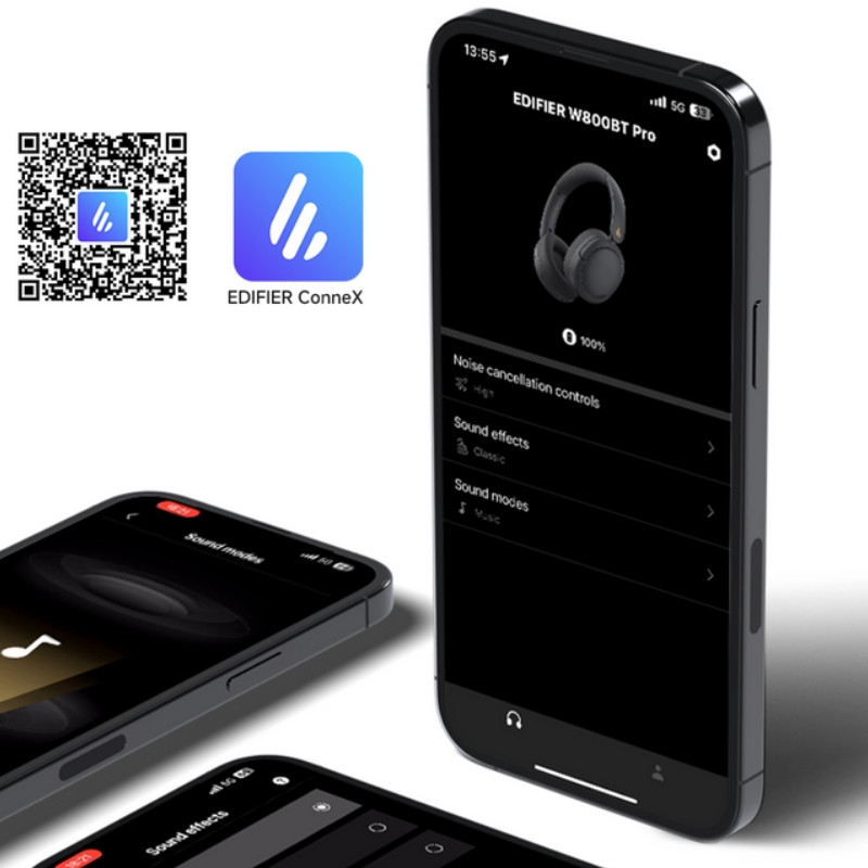 Căști wireless Edifier W800BT Pro BL, 40 mm, 45 ore, A.I, difuzoare dinamice cu acoperire din titan, ANC, BT V5.4, Hi-Res, Multipoint, moduri EQ, ConneX, negru