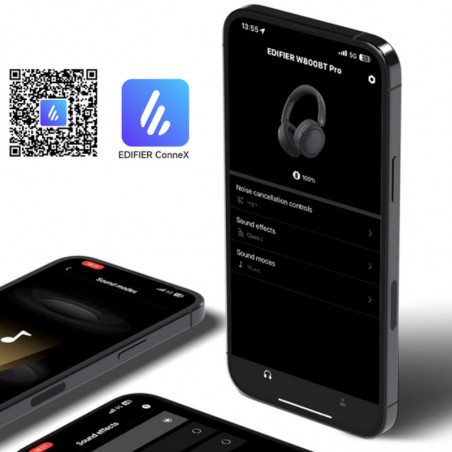 Căști wireless Edifier W800BT Pro BL, 40 mm, 45 ore, A.I, difuzoare dinamice cu acoperire din titan, ANC, BT V5.4, Hi-Res, Multipoint, moduri EQ, ConneX, negru