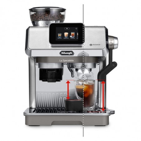 Mașină de espresso DeLonghi EC9455.M La Specialista Touch, 1450 W, 19 bari, 1,7 l, 4 viteze, 5 niveluri de spumare, 15 setări de măcinare, preparare la rece, adaptor pentru boabe, ecran tactil, oțel inoxidabil