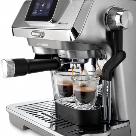 Mașină de espresso DeLonghi EC9455.M La Specialista Touch, 1450 W, 19 bari, 1,7 l, 4 viteze, 5 niveluri de spumare, 15 setări de măcinare, preparare la rece, adaptor pentru boabe, ecran tactil, oțel inoxidabil