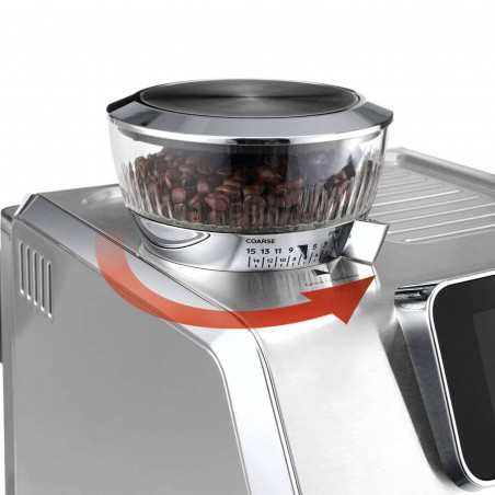 Mașină de espresso DeLonghi EC9455.M La Specialista Touch, 1450 W, 19 bari, 1,7 l, 4 viteze, 5 niveluri de spumare, 15 setări de măcinare, preparare la rece, adaptor pentru boabe, ecran tactil, oțel inoxidabil