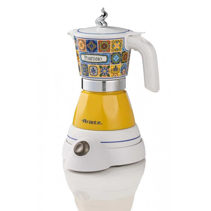 Ariete Moka Vintage Positano 1358/1P Aparat electric de cafea, 400 W, 4 cești, utilizare fără cablu, bază rotativă la 360 de grade, alb/galben