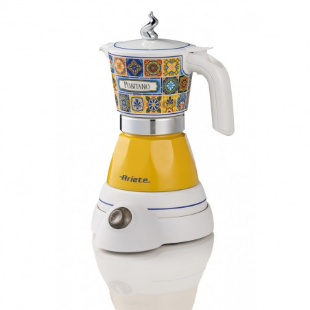 Ariete Moka Vintage Positano 1358/1P Aparat electric de cafea, 400 W, 4 cești, utilizare fără cablu, bază rotativă la 360 de grade, alb/galben