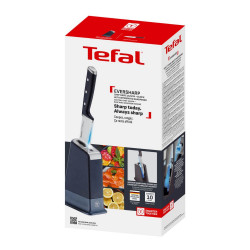 Cuțit de bucătărie Tefal K297S244, 20 cm, oțel inoxidabil, suport cu ascuțitor încorporat, protecție pentru degete, negru