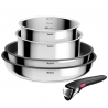 Set de tigaie și cratiță Tefal L881S504, 5 piese, oțel inoxidabil, acoperire antiaderentă din titan, rezistent la cuptor până la 250 °C, mâner detașabil, inducție, oțel inoxidabil