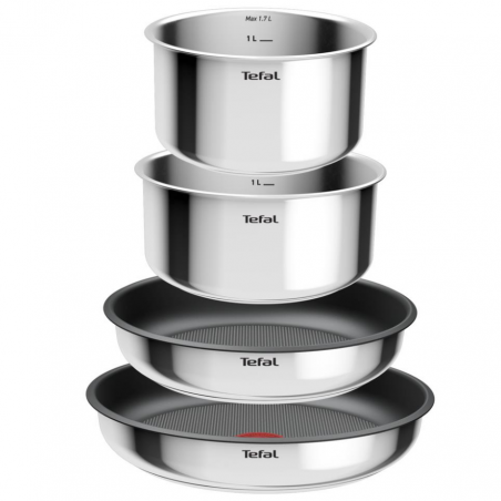 Set de tigaie și cratiță Tefal L881S504, 5 piese, oțel inoxidabil, acoperire antiaderentă din titan, rezistent la cuptor până la 250 °C, mâner detașabil, inducție, oțel inoxidabil