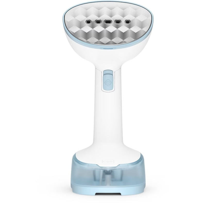 Fier de călcat vertical cu abur Tefal DT3041E1, 1300 W, 0,12 l, 20 g/min, talpă ceramică, pliabil, alb/albastru