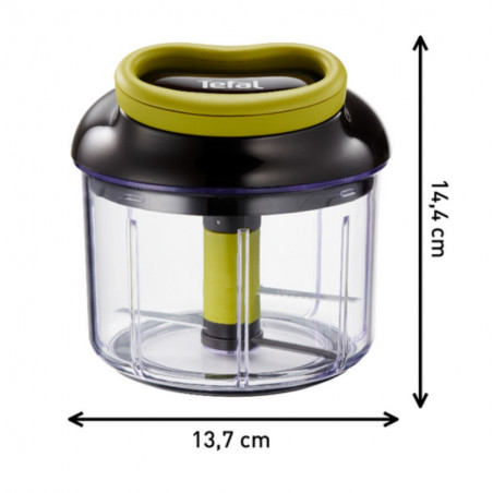 Tefal K1320404 Tocător manual, 0,9 L, mecanism automat de retragere a cablului, 2 lame din oțel, blocare capac, negru/verde