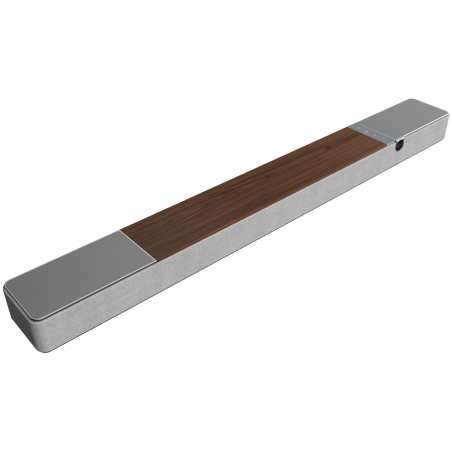 Bară de sunet Klipsch Flexus Core 200 Walnut, 185 W RMS, 111,8 cm, Dolby Atmos, difuzoare orientate în sus, nuc/gri