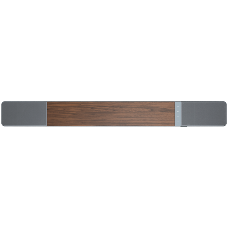 Bară de sunet Klipsch Flexus Core 200 Walnut, 185 W RMS, 111,8 cm, Dolby Atmos, difuzoare orientate în sus, nuc/gri