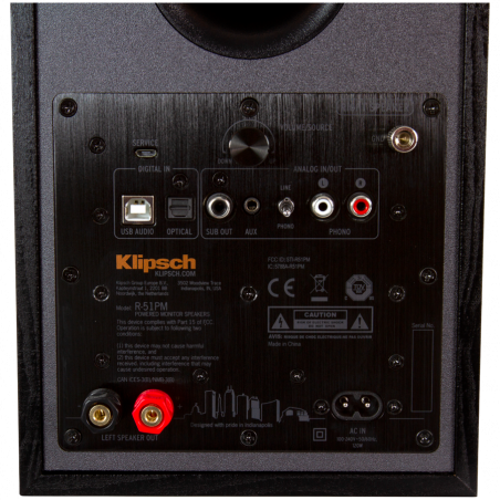 Boxe Klipsch R-51PM negre, 120 W RMS, Tractrix Horn, Bluetooth, Preamplificator phono, USB-B, Intrare optică, Negru