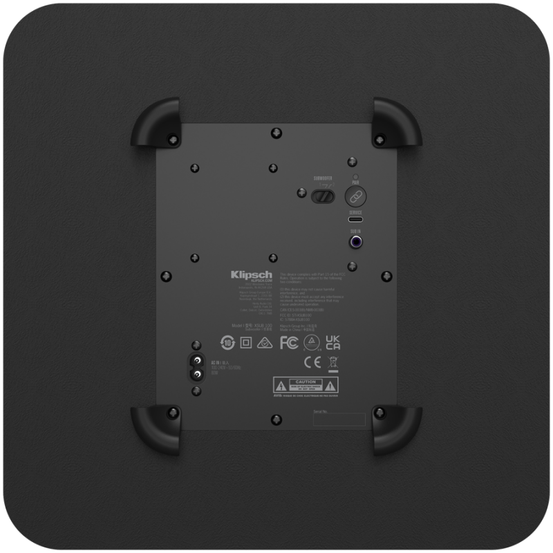 Subwoofer Klipsch Flexus SUB 100 Black, 80 W RMS, RCA, Flexus Transport 2,4 GHz Wireless, Carcasa MDF, Negru