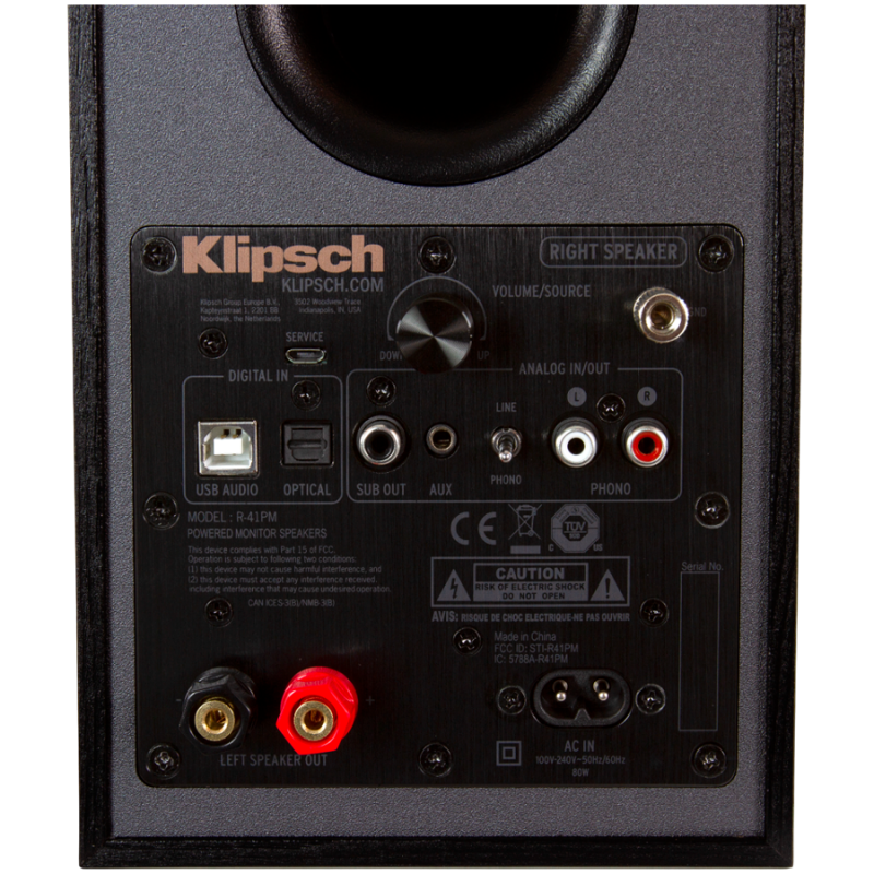 Boxe Klipsch R-41PM, 70 W RMS, Tractrix Horn, Bluetooth, Preamplificator Phono, USB-B, Intrare optica, Negru