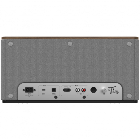 Boxa Klipsch The Three Plus Walnut, 120 W, 2.1, 45 Hz, USB+USB-C, Tip A, RCA, Bluetooth, Aplicatie mobila, Nuc/Gri