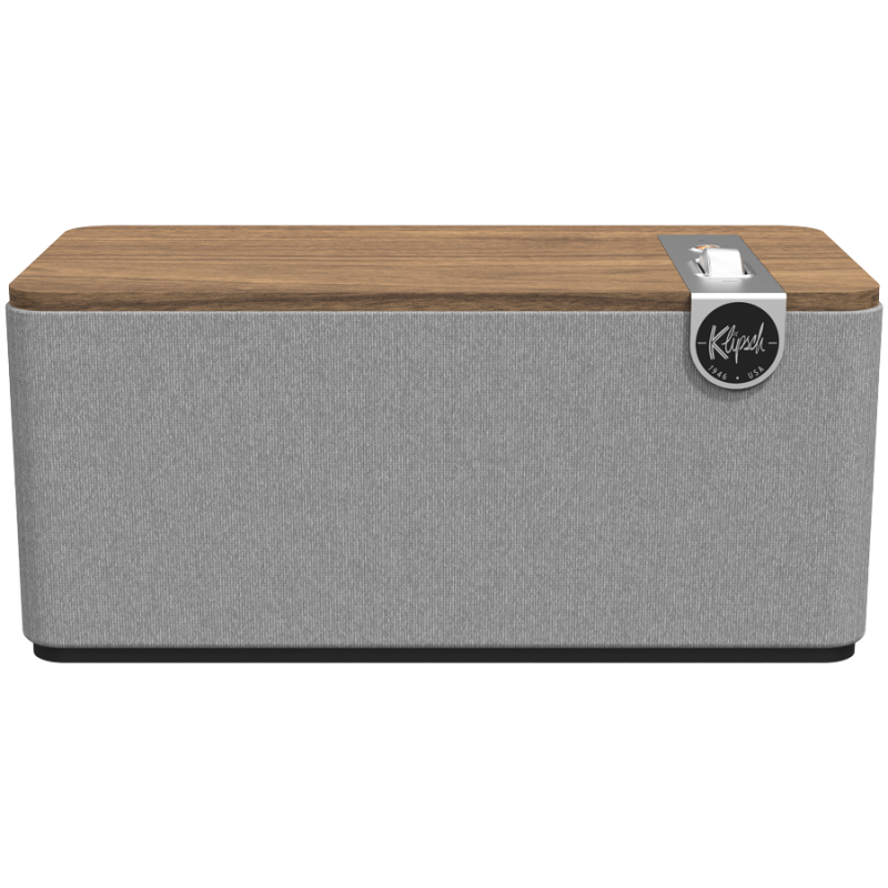 Boxa Klipsch The One Plus 2.1 W, 60 W, Bluetooth 5.3, USB-C, Biamplificare, Carcasa din lemn, Aplicatie mobila, Nuc/Gri