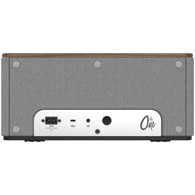 Boxa Klipsch The One Plus 2.1 W, 60 W, Bluetooth 5.3, USB-C, Biamplificare, Carcasa din lemn, Aplicatie mobila, Nuc/Gri