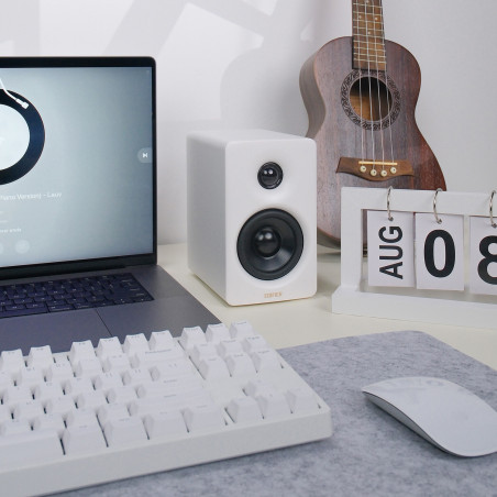 Difuzoare Edifier M60 WH, 66 W RMS, Bluetooth V5.3, Hi-Res & Hi-Res, DSP, USB-C, 3,5 AUX, ConneX, carcasă realizată manual, alb