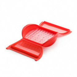 Vas gatire cu aburi pentru cuptorul cu microunde Lekue 1009026, 1,4 litri, 3-4 portii, Silicon platin, Rosu