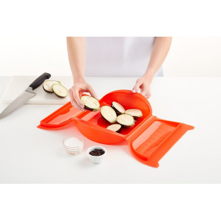 Vas gatire cu aburi pentru cuptorul cu microunde Lekue 1009026, 1,4 litri, 3-4 portii, Silicon platin, Rosu