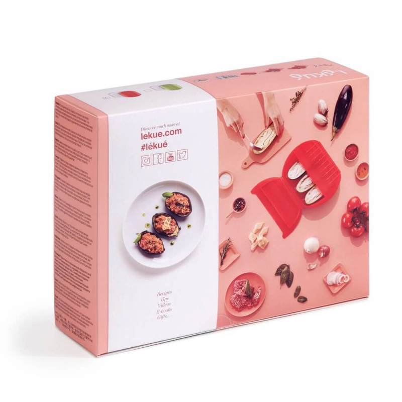 Vas gatire cu aburi pentru cuptorul cu microunde Lekue 1009026, 1,4 litri, 3-4 portii, Silicon platin, Rosu