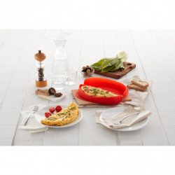 Vas pentru omleta in cuptorul cu microunde Lekue 1009029, 23 x 10 x 3,5 cm, Silicon platinat, -60°C pana la +220°C, Transparent/Rosu