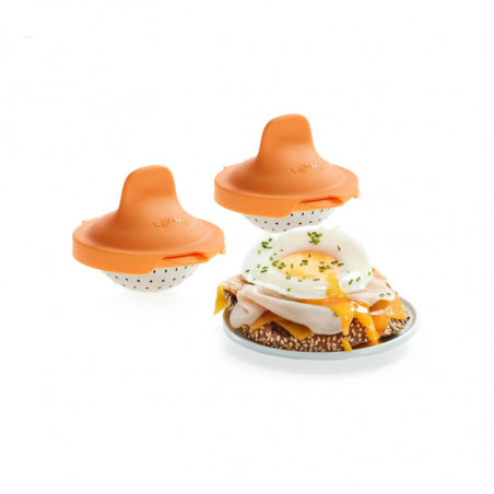 Set 2 ustensile pentru prepararea oualor Lekue 1009031, 11x4,5x7 cm, Silicon platinat, de la -20/+100 °C, Portocaliu