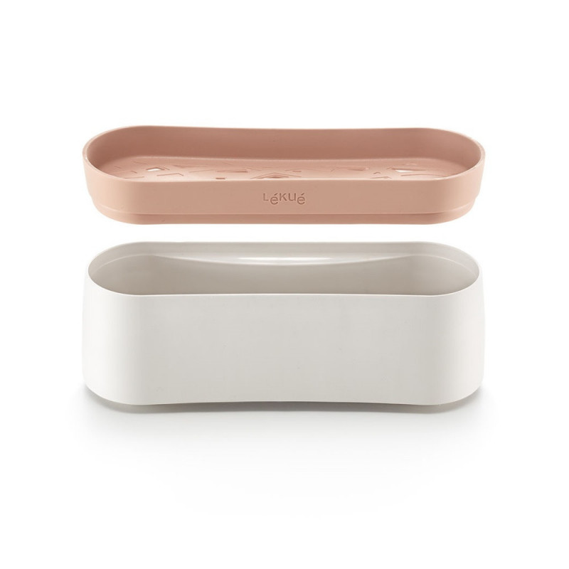 Vas pentru gatit paste in cuptorul cu microunde Lekue 1009032, 1,5 L, 28x11x11,2 cm, Silicon platinat, -20/+100 °C, Alb/Maro