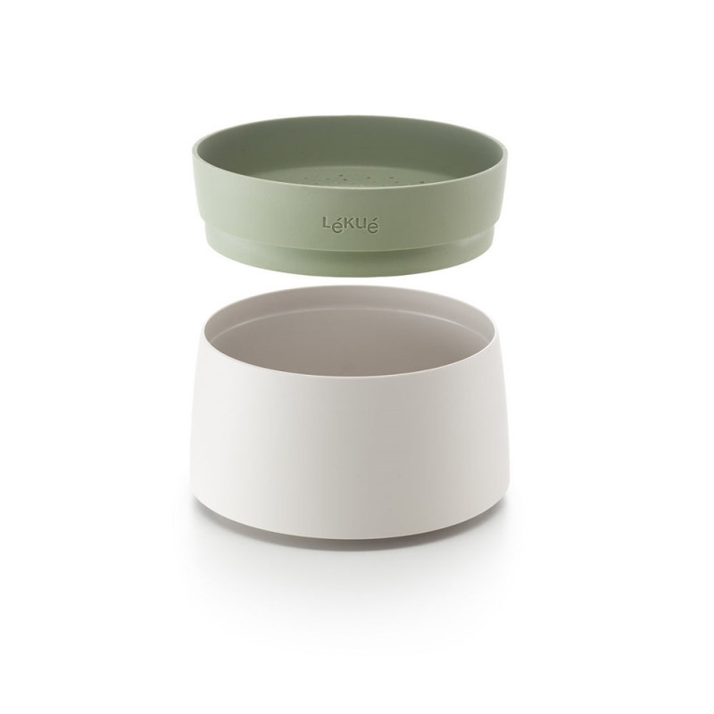 Vas de gatit orez si quinoa la cuptorul cu microunde Lekue 1009033, 1 L, până la 4 porții, 17,8 x 13 cm, -20/+100°C, Alb/Verde