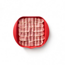 Vas de gatit bacon la cuptorul cu microunde Lekue 1009034, Pana la 6 slice, 25x28x6 cm, -2/+150 °C,Rosu