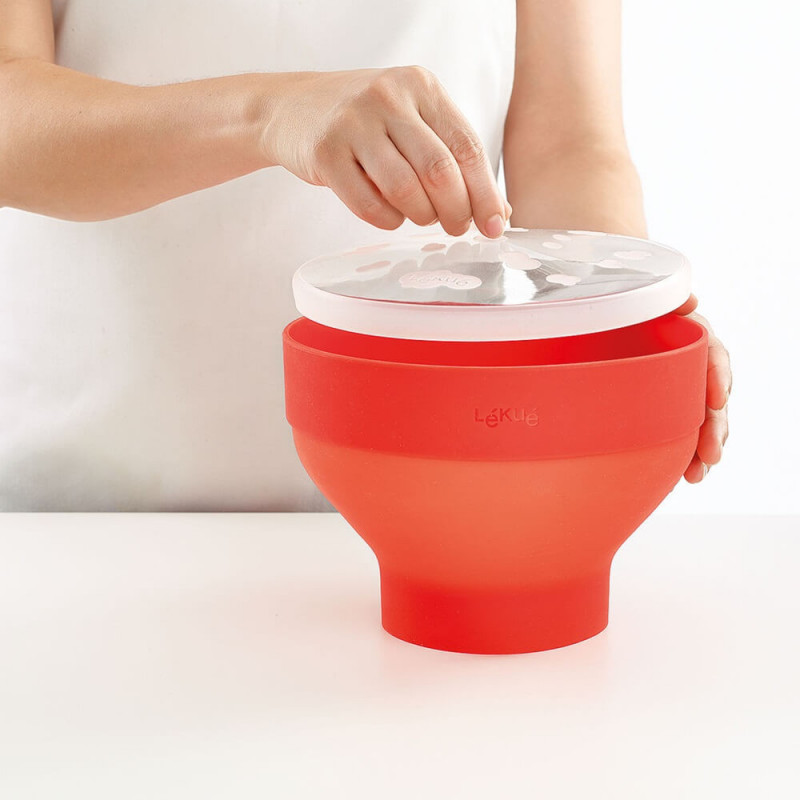 Bol reparare popcorn la cuptorul cu microunde Lekue 1009035, 2,8 L, Ø20x14,5 cm, Pliabil, -60/+220 °C, Rosu