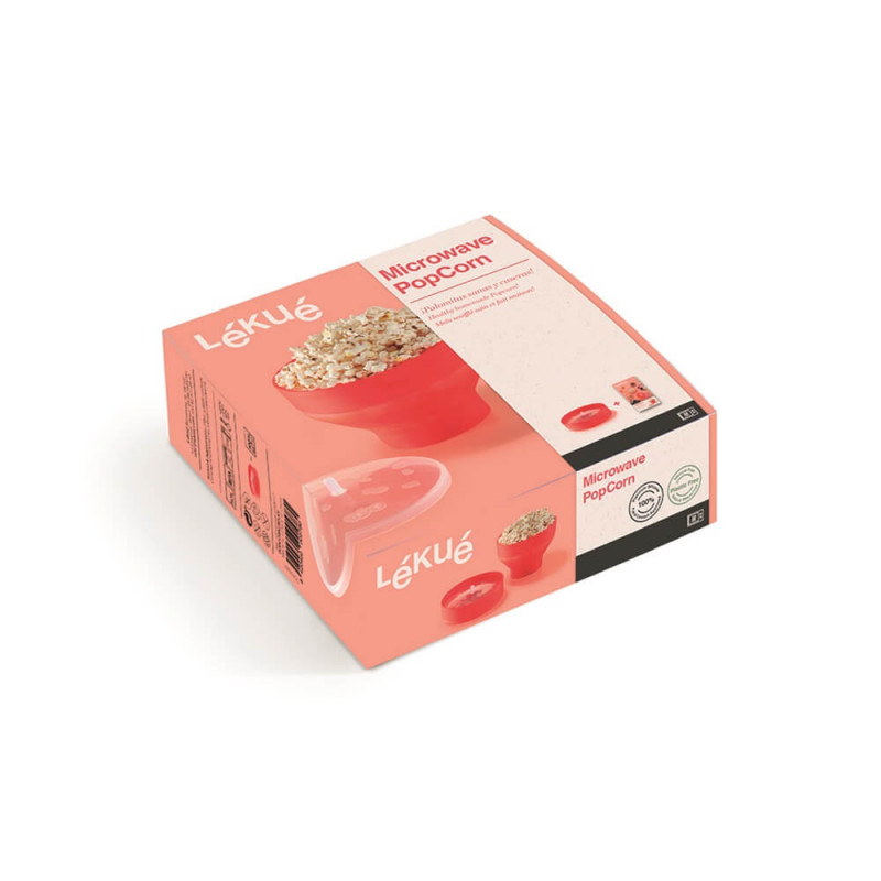 Bol reparare popcorn la cuptorul cu microunde Lekue 1009035, 2,8 L, Ø20x14,5 cm, Pliabil, -60/+220 °C, Rosu