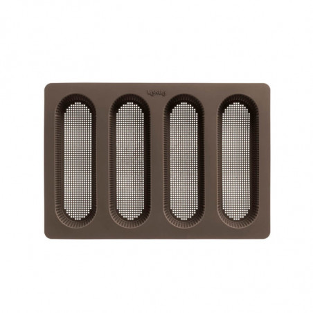 Tavă pentru baghete Lekue 1009039, 29x20x2 cm, 600 ml, 4 compartimente, silicon platinat, de la -60 la +220 °C, maro