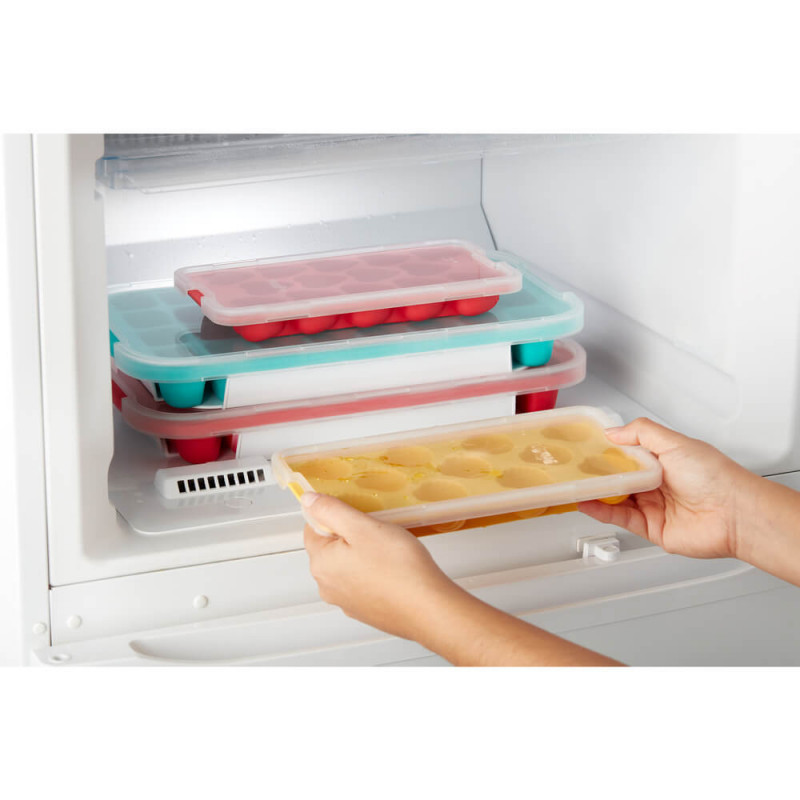 Forma cuburi de gheata cu capac Lekue 1009041, 23 x 11,8 x 3,2 cm, 11 forme, -40 +60 °C, Galben