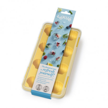 Forma cuburi de gheata cu capac Lekue 1009041, 23 x 11,8 x 3,2 cm, 11 forme, -40 +60 °C, Galben