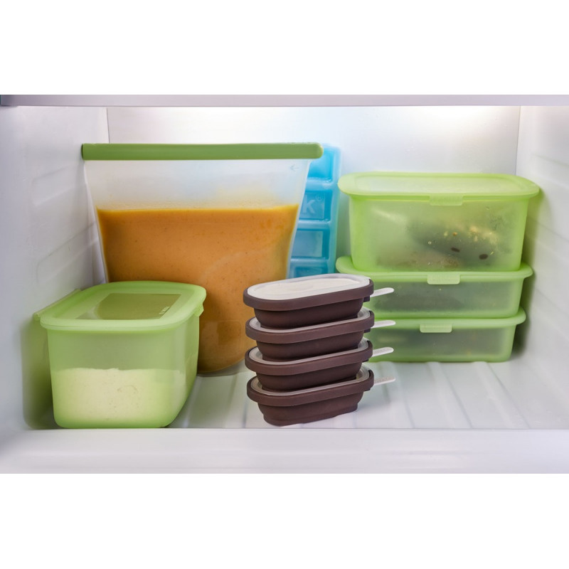 Set 4 forme pentru inghetata pe bat Lekue 1009044, 350 ml, -20°C / +100°C, Capace, Gri