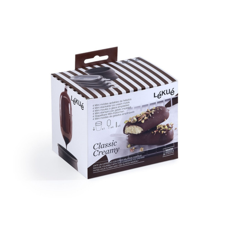 Set 4 forme pentru inghetata pe bat Lekue 1009044, 350 ml, -20°C / +100°C, Capace, Gri