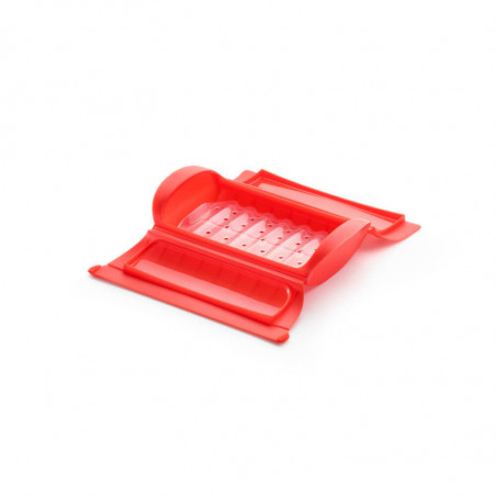 Aburitor pentru cuptorul cu microunde cu suport Lekue 1009048, 1-2 porții, silicon platin, roșu