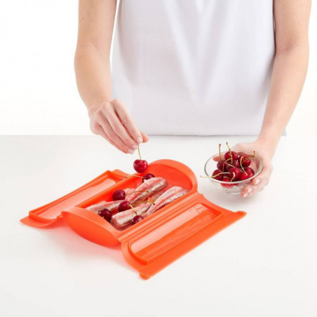 Aburitor pentru cuptorul cu microunde cu suport Lekue 1009048, 1-2 porții, silicon platin, roșu