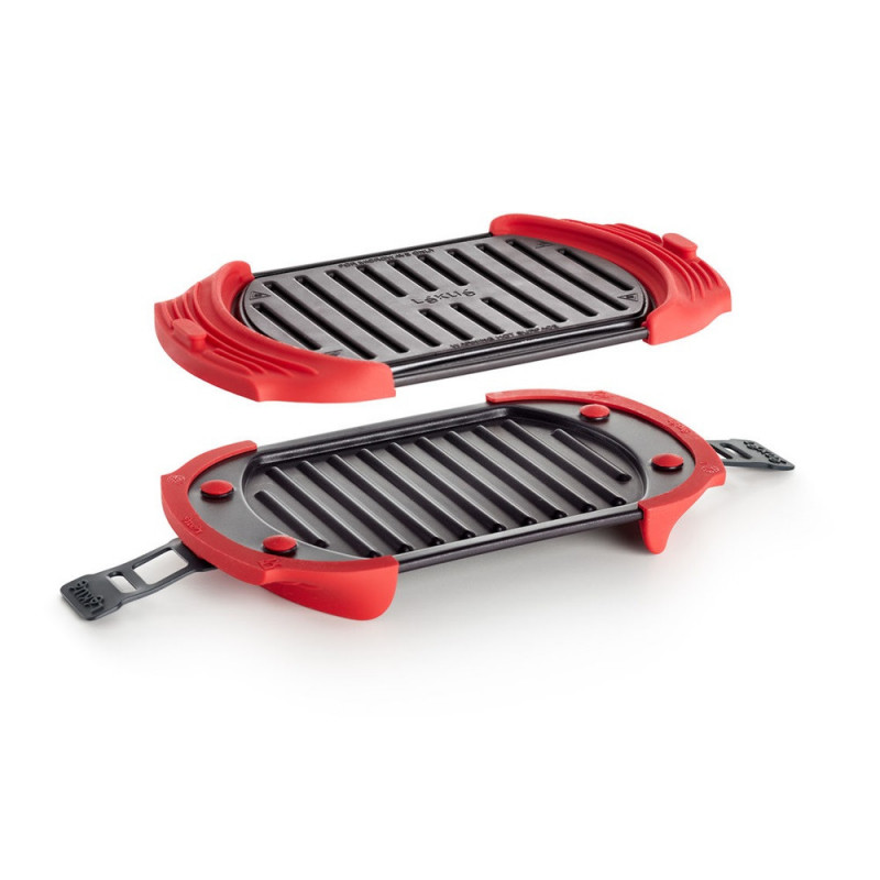 Lekue 1009081 Tigaie pentru cuptor cu microunde, 25,2 x 14,8 x 5,4 cm, silicon platin, oțel cu acoperire antiaderentă, 0 până la +240 °C, roșu