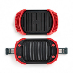 Lekue 1009081 Tigaie pentru cuptor cu microunde, 25,2 x 14,8 x 5,4 cm, silicon platin, oțel cu acoperire antiaderentă, 0 până la +240 °C, roșu