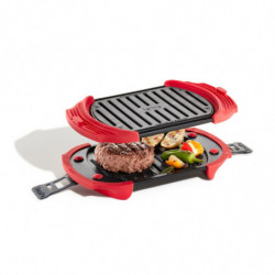 Lekue 1009081 Tigaie pentru cuptor cu microunde, 25,2 x 14,8 x 5,4 cm, silicon platin, oțel cu acoperire antiaderentă, 0 până la +240 °C, roșu