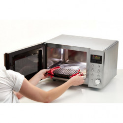 Lekue 1009081 Tigaie pentru cuptor cu microunde, 25,2 x 14,8 x 5,4 cm, silicon platin, oțel cu acoperire antiaderentă, 0 până la +240 °C, roșu